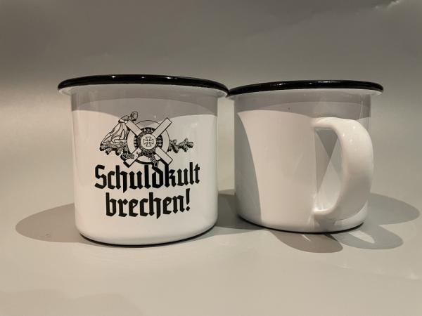 Emaille Tasse "Schuldkult brechen"